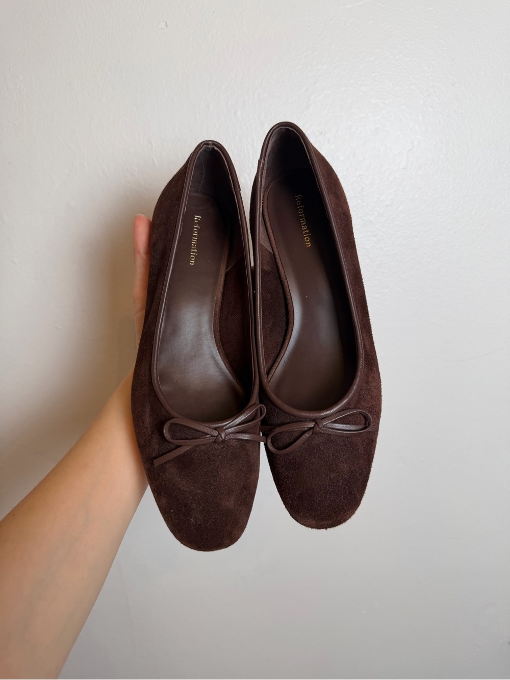 Reformation Terry Heeled Ballet Pump Espresso Suede Size 5